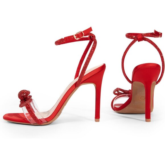 Dream Pairs Women Red Faux Leather Double Bowknots Square Toe Slingback Heels - Picture 3 of 7